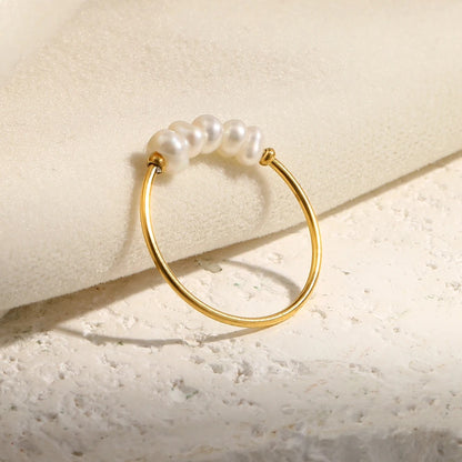 Elena Anillo Dorado de Acero Inoxidable con Perla de Agua Dulce