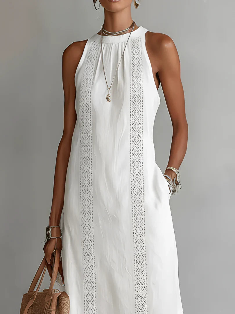 Valeria Vestido Midi Elegante con Cuello Mao