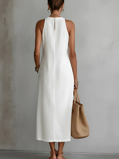 Valeria Vestido Midi Elegante con Cuello Mao