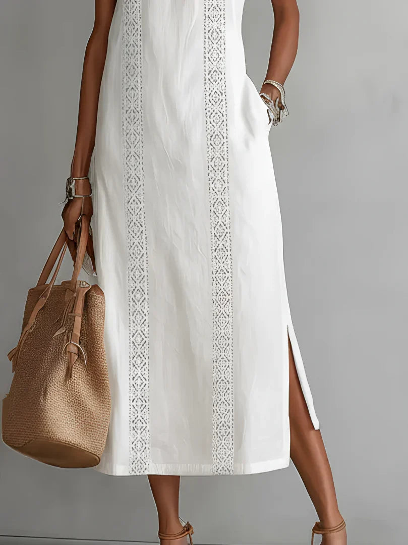Valeria Vestido Midi Elegante con Cuello Mao