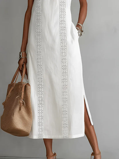 Valeria Vestido Midi Elegante con Cuello Mao