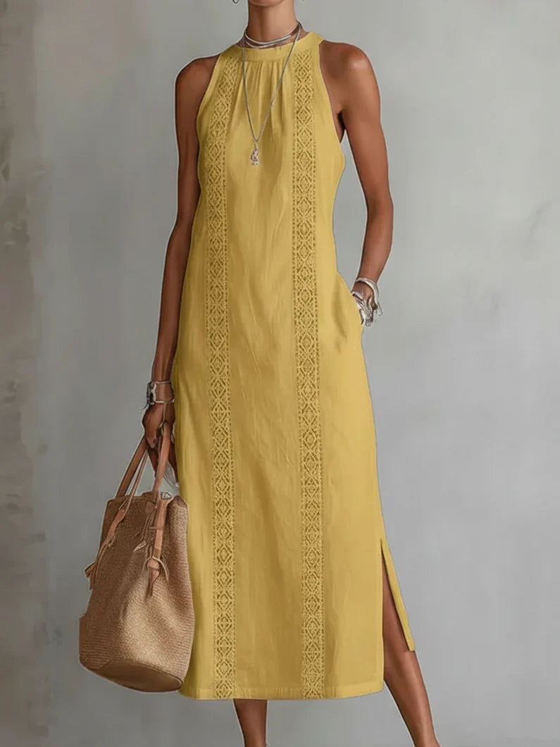 Valeria Vestido Midi Elegante con Cuello Mao