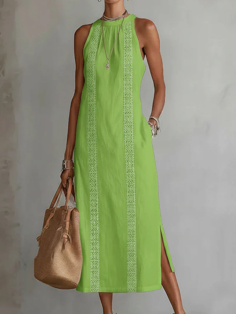 Valeria Vestido Midi Elegante con Cuello Mao