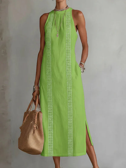 Valeria Vestido Midi Elegante con Cuello Mao