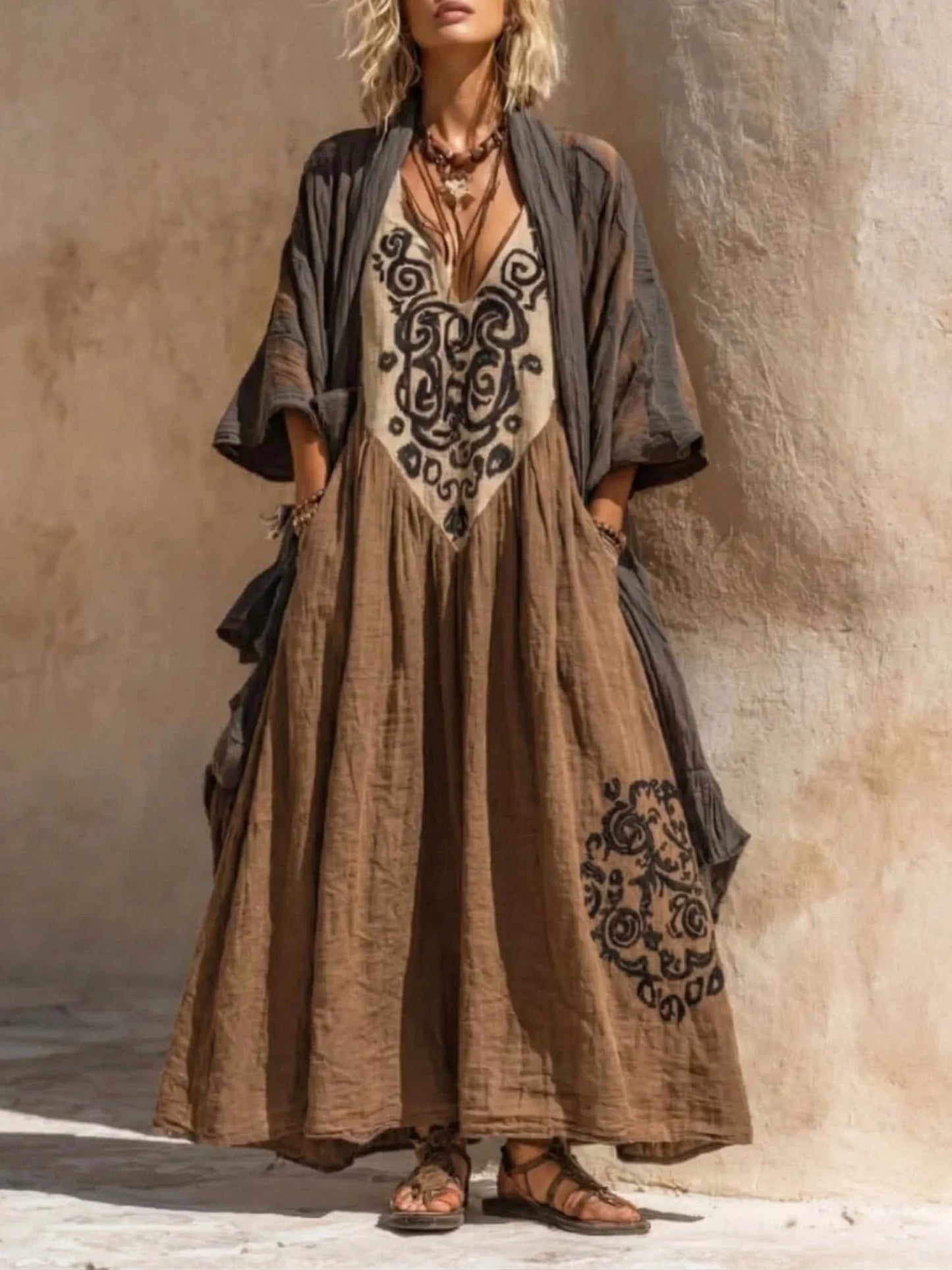 Tania Conjunto Bohemio de Dos Piezas con Estampado Artístico