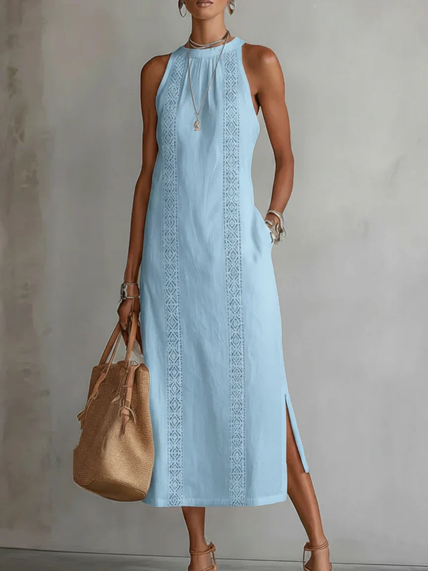 Valeria Vestido Midi Elegante con Cuello Mao