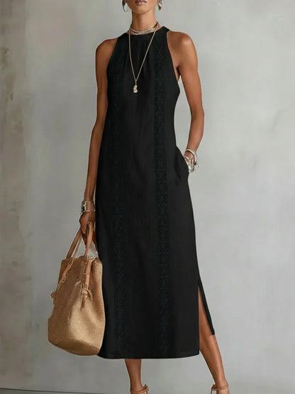 Valeria Vestido Midi Elegante con Cuello Mao