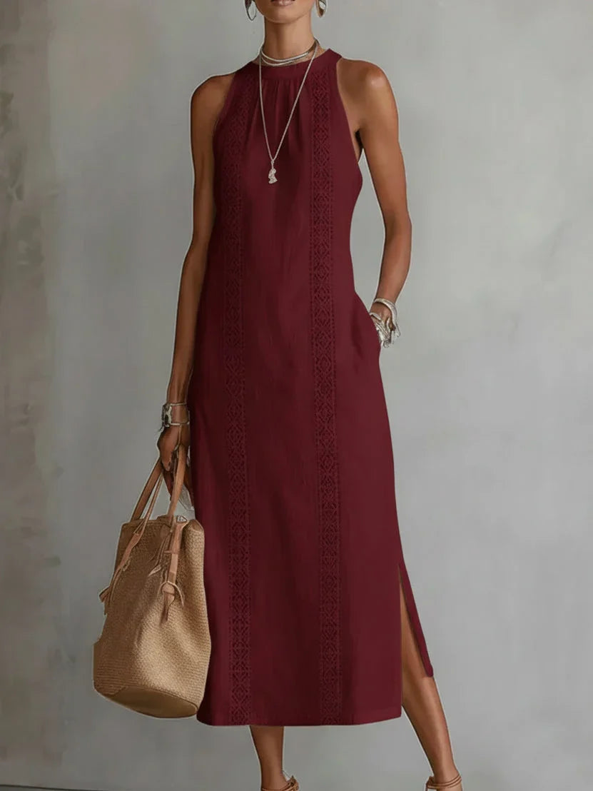 Valeria Vestido Midi Elegante con Cuello Mao