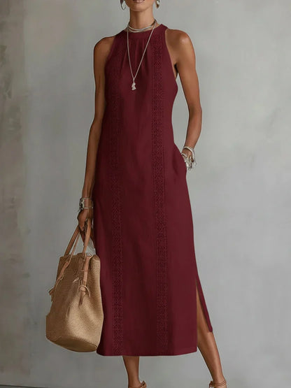 Valeria Vestido Midi Elegante con Cuello Mao