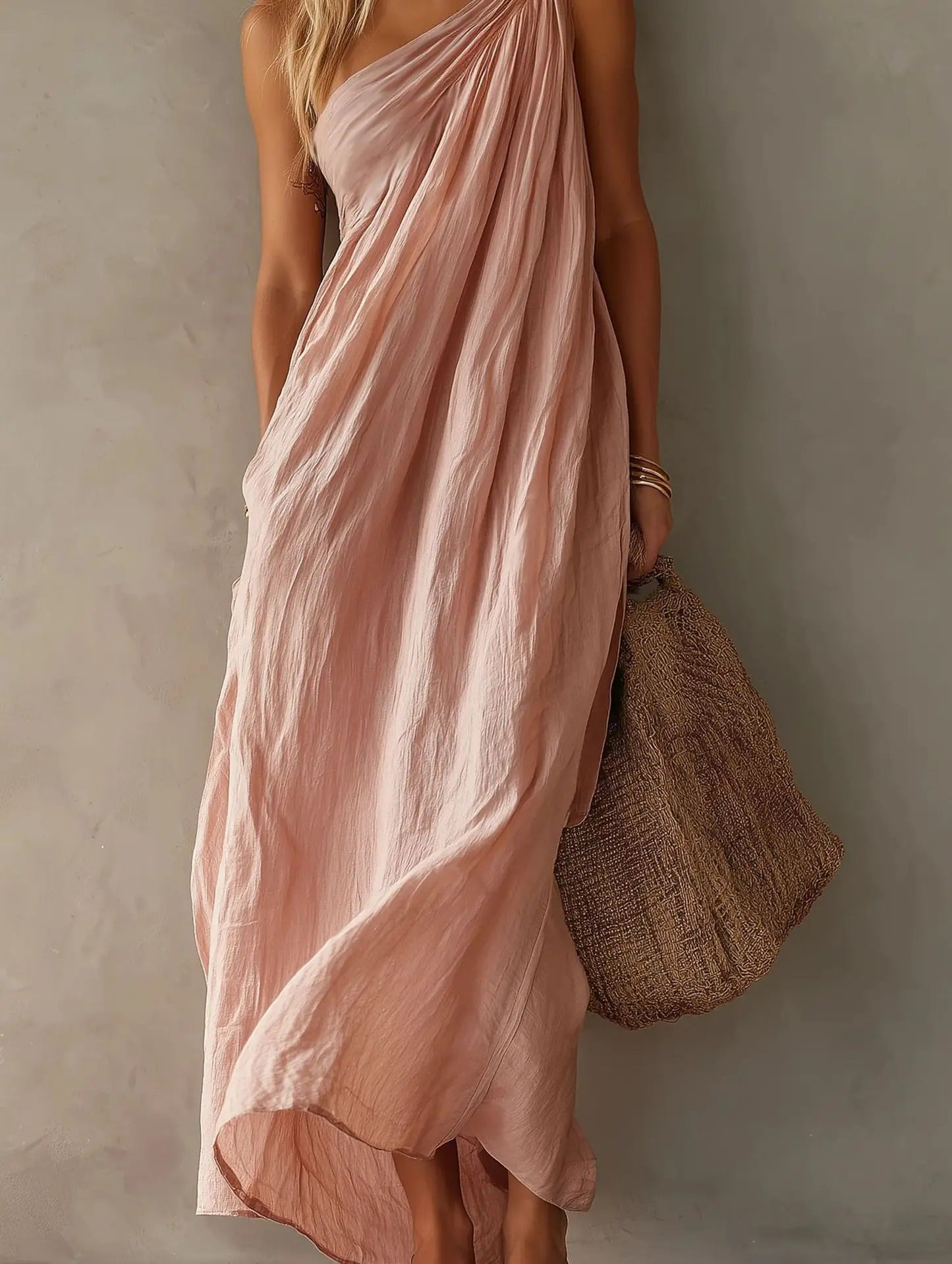Adriana Vestido Maxi Asimétrico de Efecto Lino