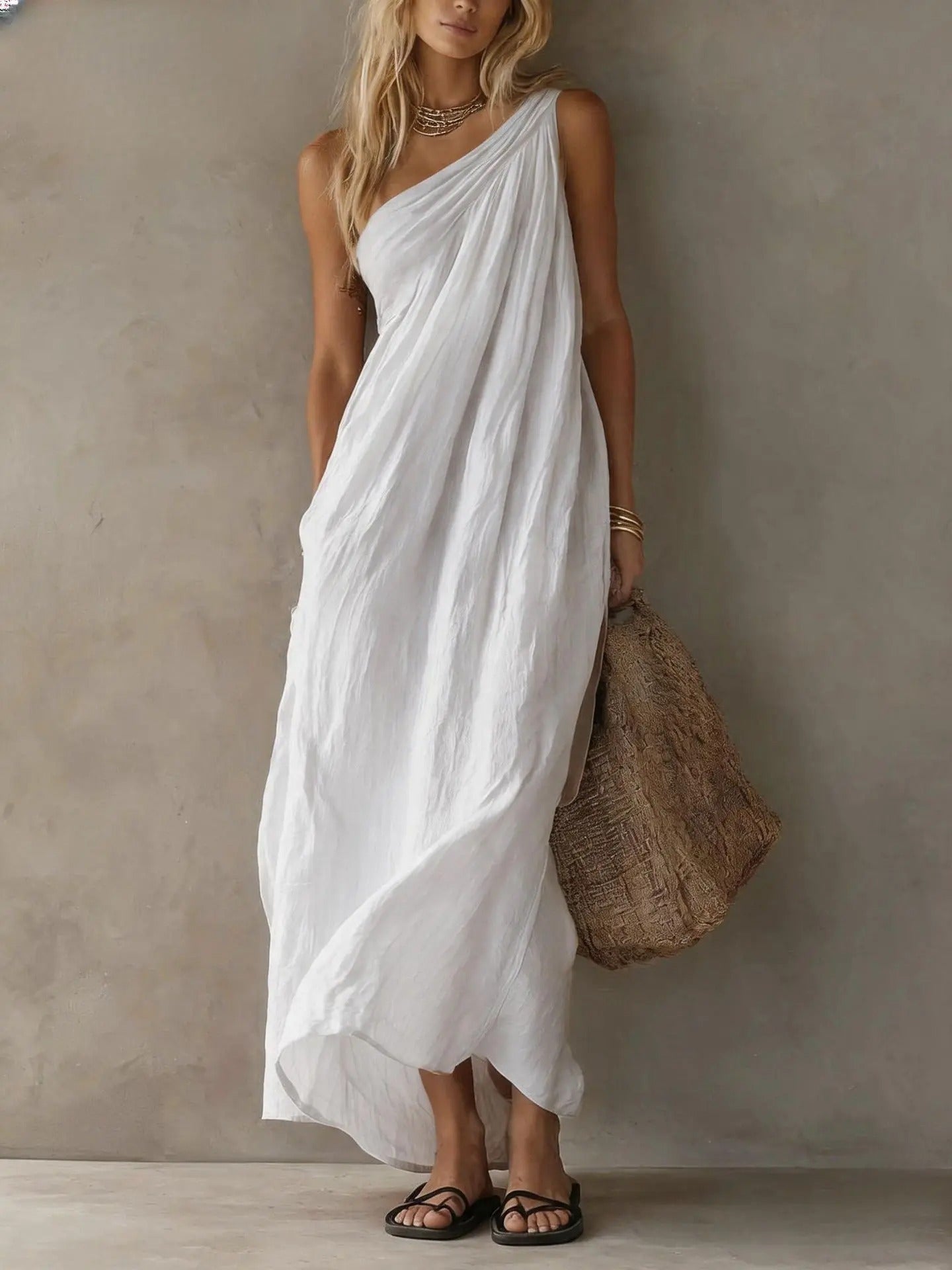 Adriana Vestido Maxi Asimétrico de Efecto Lino